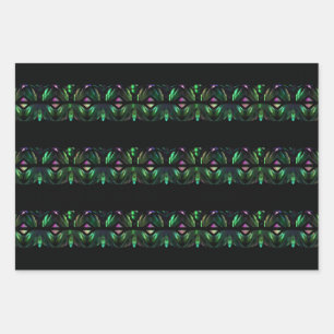 Cool Striped Peacock Crystal Black Green Pattern Wrapping Paper Sheets