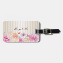 Cool Striped Watercolor  Flowers Luggage Tag
