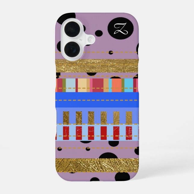 Cool Stripes and Dots & initial Iphone Case (Back)