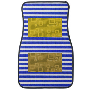 Cool Stripes Blue Gold Geometric  Car Floor Mat