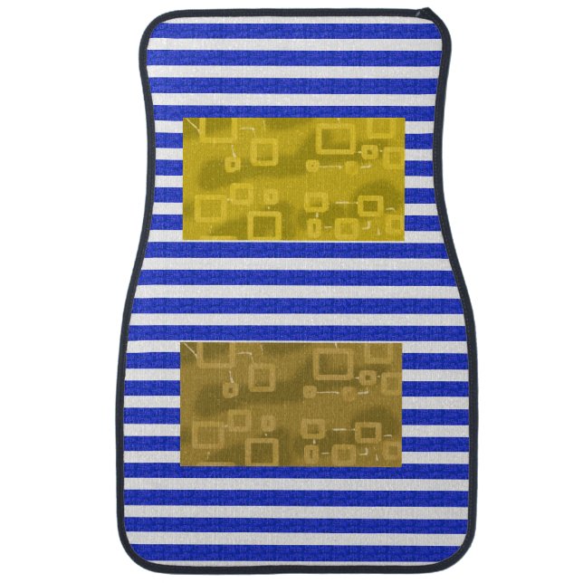Cool Stripes Blue Gold Geometric  Car Floor Mat (Front)