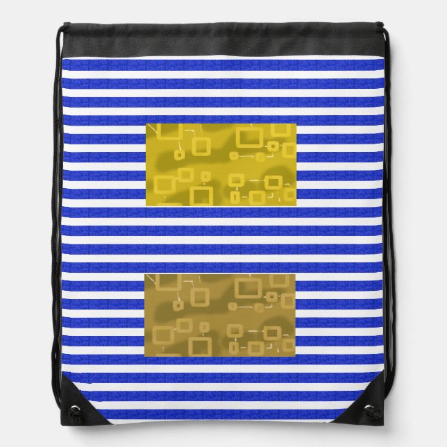 Cool Stripes Blue Gold Geometric  Drawstring Bag (Front)