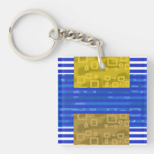 Cool Stripes Blue Gold Geometric Keychain