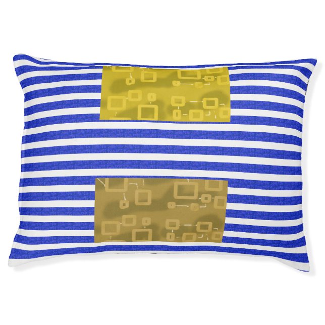 Cool Stripes Blue Gold Geometric Pet Bed (Front)