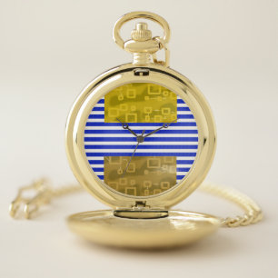 Cool Stripes Blue Gold Geometric Pocket Watch