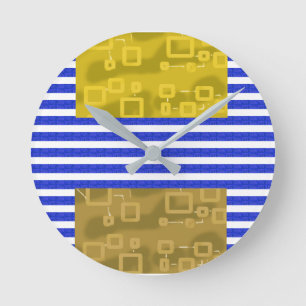 Cool Stripes Blue Gold Geometric Round Clock