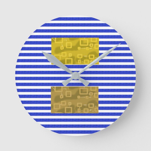 Cool Stripes Blue Gold Geometric  Round Clock (Front)