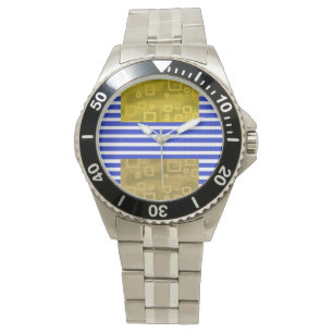Cool Stripes Blue Gold Geometric Watch