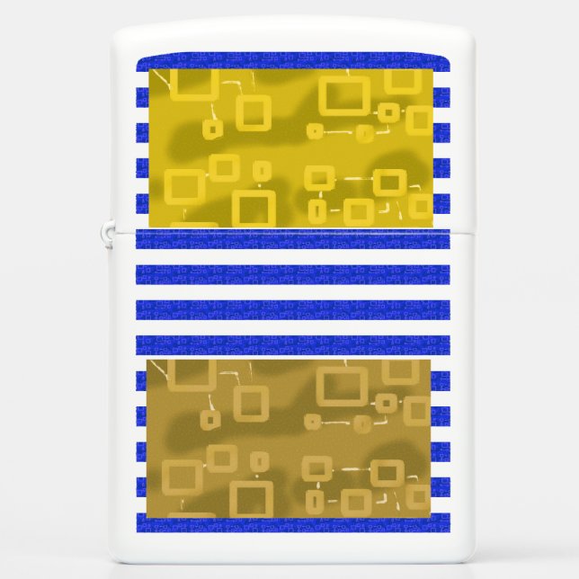 Cool Stripes Blue Gold Geometric  Zippo Lighter (Front)