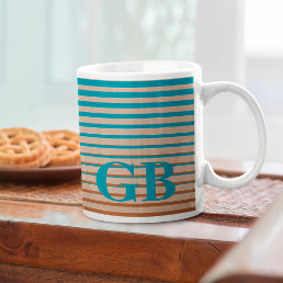 Cool Stripes Brown &amp; Blue Monogrammed Coffee Mug