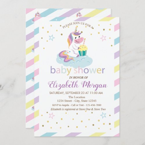 Cool Stripes Stars Unicorn Baby Shower Invitation