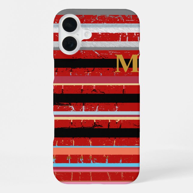 cool stripes with custom initial iphone case (Back)