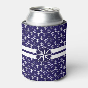 Cool Stylish Anchor Pattern Nautical Theme Compass Can Cooler