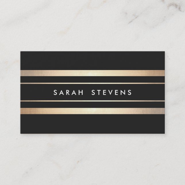 Cool Stylish Black and Gold Striped Modern Business Card (Front)
