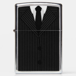 Cool Stylish Black and Gray Pinstripe Suit and Tie Zippo Lighter