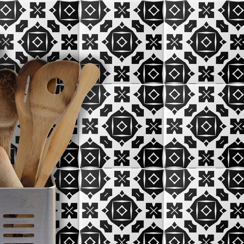 Cool Stylish Black and White Geometric Pattern Ceramic Tile