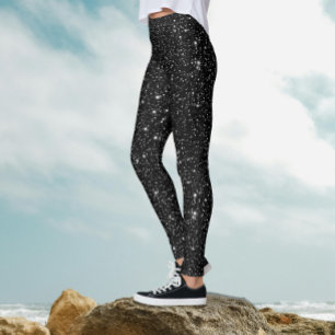 Cool Stylish Black Night Sparkling Glittery Party Leggings