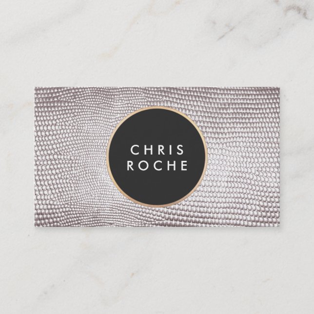 Cool Stylish Circle Emblem Silver Snake Skin Business Card (Front)
