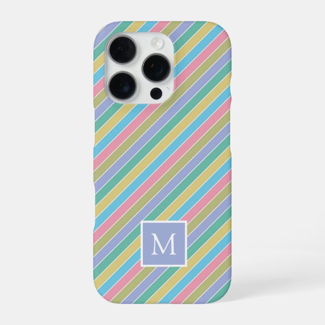 Cool Stylish Colorful Diagonal Striped Monogram Iphone Case (Back)