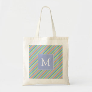 Cool Stylish Colorful Diagonal Striped Monogram Tote Bag