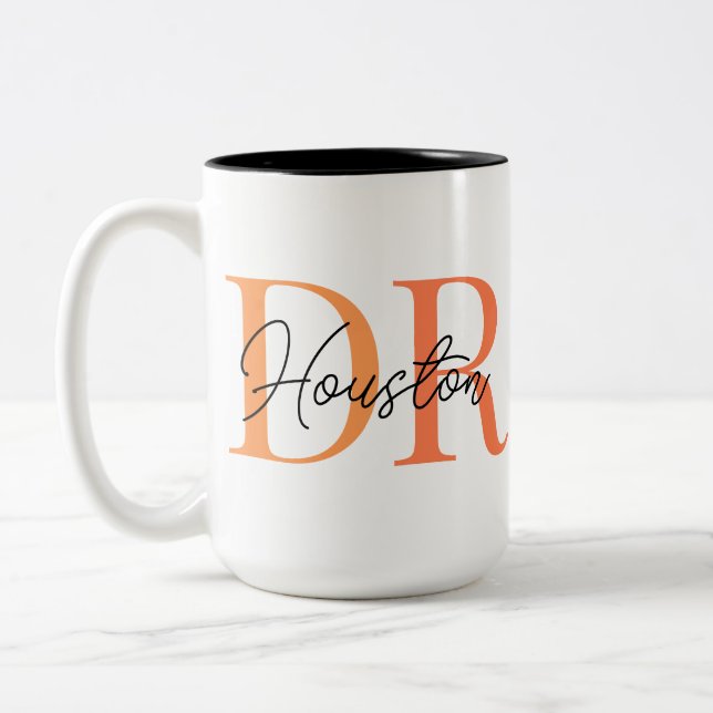 Cool Stylish DR Gift Personalized Doctor Coffee Two-Tone Coffee Mug (Left)