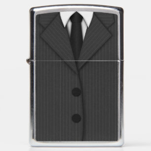 Cool Stylish Gray Pinstripe Suit and Tie Manly Zippo Lighter