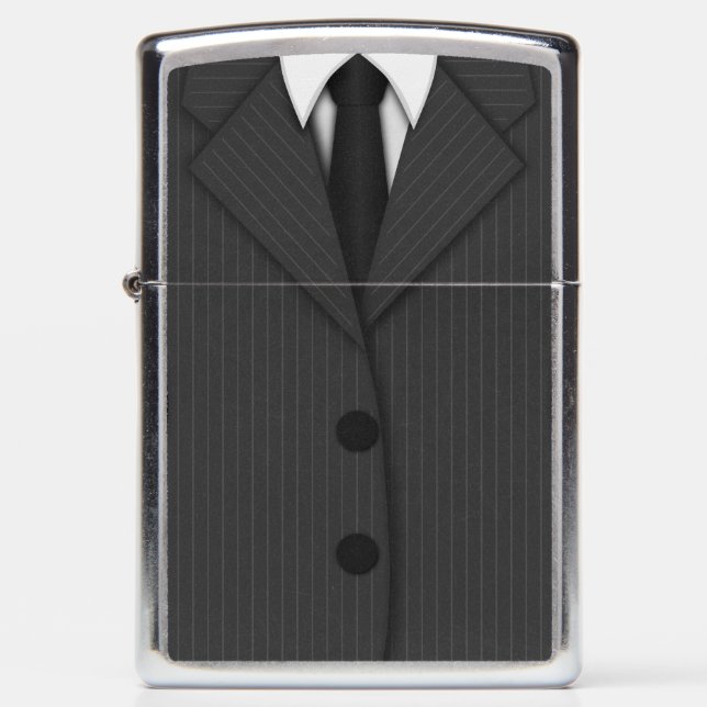 Cool Stylish Gray Pinstripe Suit and Tie Manly Zippo Lighter (Front)