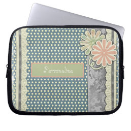 Cool Stylish Polka Dots Lace &amp; Daisies Personalize Laptop Sleeve
