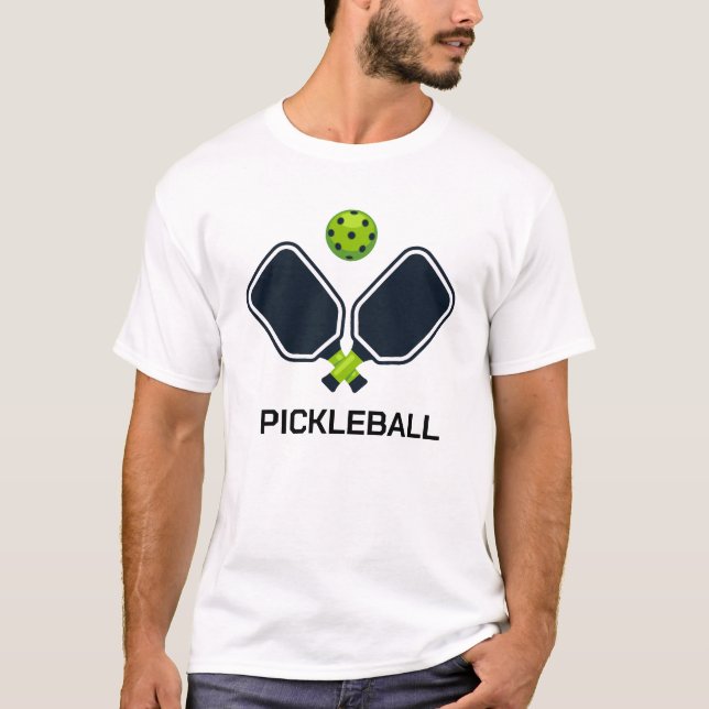 Cool Stylized Pickleball with Paddles and Ball Pic T-Shirt (Front)