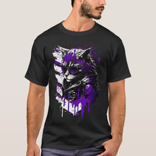 Cool Subtle Asexual Pride Cat Art Ace Pride Cat 1 T_Shirt