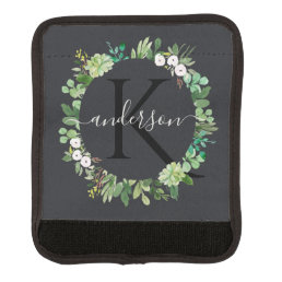 COOL SUCCULENT WREATH FOLIAGE WATERCOLOR MONOGRAM LUGGAGE HANDLE WRAP