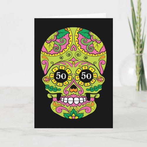 Cool Sugar Skull with Customizable Age Birthday Card