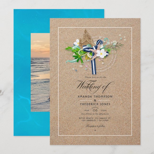 Cool Summer Beach Wedding Photo Invitation (Front/Back)