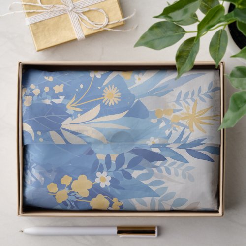 Cool Summer Blue Floral Botanical Garden Tissue Paper