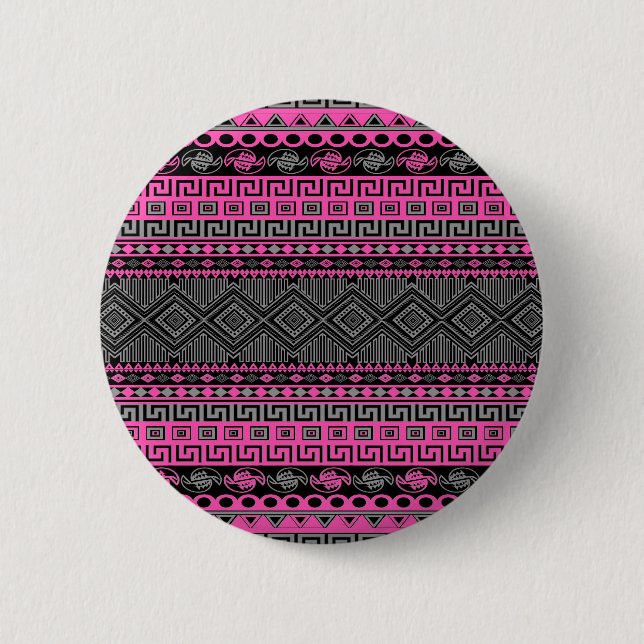 Cool summer  bright hot pink Aztec pattern Pinback Button (Front)