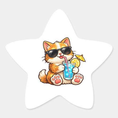 Cool Summer Cat Star Sticker