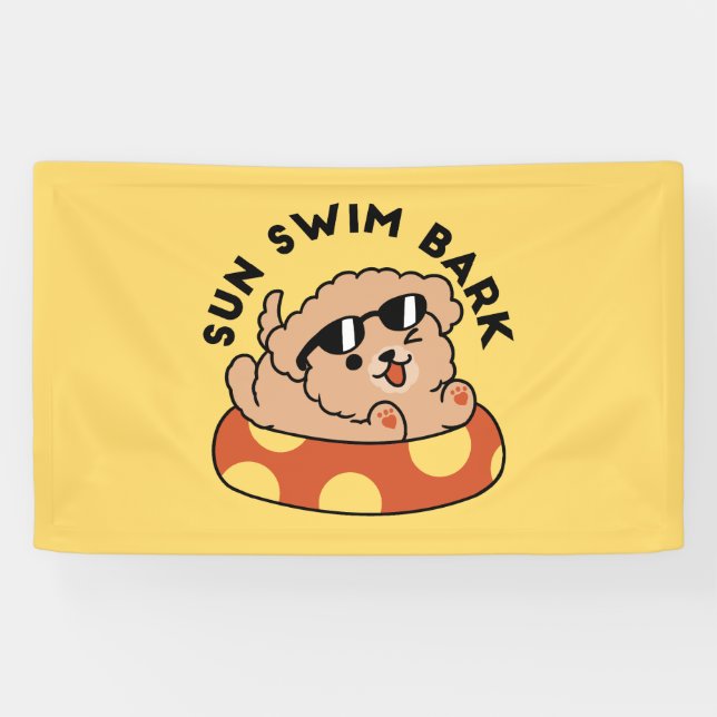 Cool Summer Dog Floating – Cute Puppy Pool Party Banner (Horizontal)