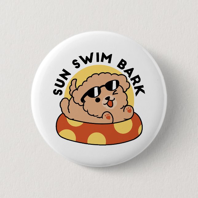 Cool Summer Dog Floating – Cute Puppy Pool Party Button (Front)