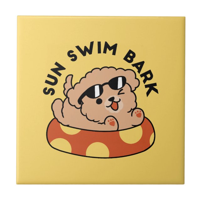 Cool Summer Dog Floating – Cute Puppy Pool Party Ceramic Tile (Front)