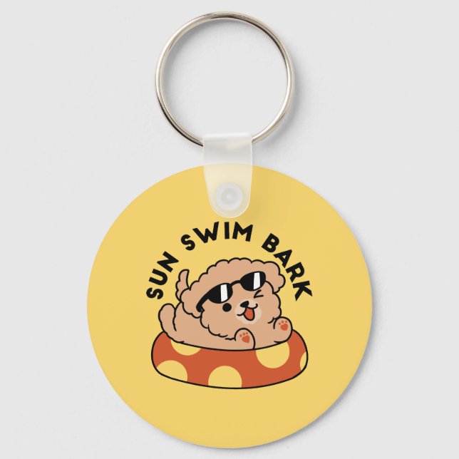 Cool Summer Dog Floating – Cute Puppy Pool Party Keychain (Front)