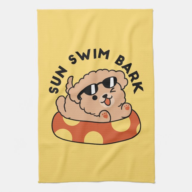 Cool Summer Dog Floating – Cute Puppy Pool Party Kitchen Towel (Vertical)