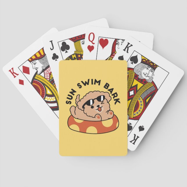 Cool Summer Dog Floating – Cute Puppy Pool Party Poker Cards (Back)