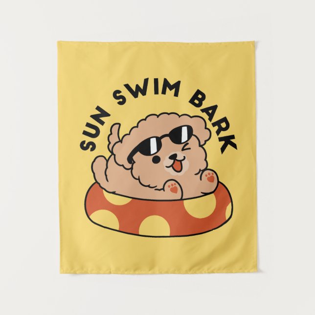 Cool Summer Dog Floating – Cute Puppy Pool Party Tapestry (Front)