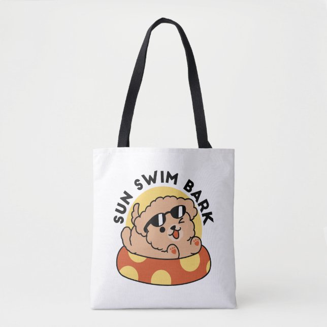 Cool Summer Dog Floating – Cute Puppy Pool Party Tote Bag (Front)