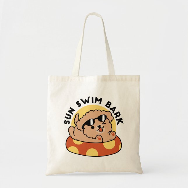 Cool Summer Dog Floating – Cute Puppy Pool Party Tote Bag (Front)