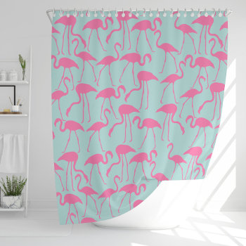 Cool Summer Flamingo Pattern Shower Curtain by heartlockedhome at Zazzle