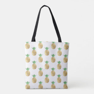 Cool Summer Gold Foil Pineapple Pattern Tote Bag