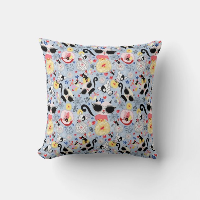 Cool Summer Kitty Throw Pillow (Front)