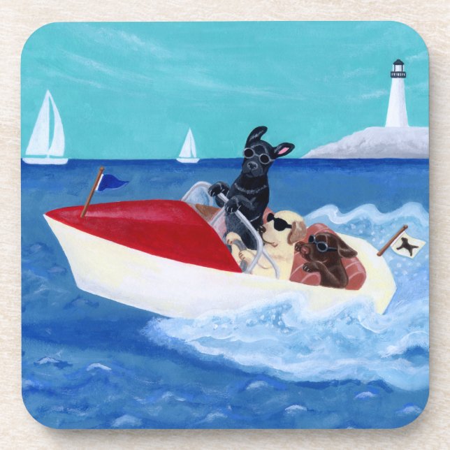 Cool Summer Labradors Painting Beverage Coaster (Front)