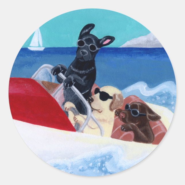 Cool Summer Labradors Painting Classic Round Sticker (Front)